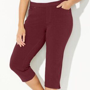 Catherine's Burgundy Pull On Knit Jean Capris -French Terry Content-4X or 5X-NWT